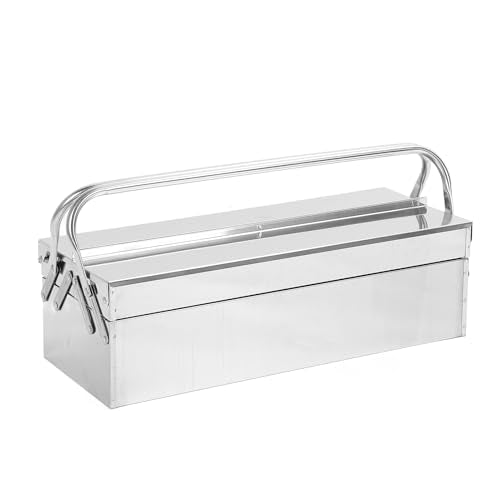 Metal Cantilever Tool Box, 3 Trays 2 Tiers Stainless Steel Large Toolbox Organizer, Rustproof Portable Tool Box Organizer Storage for Home Automotive
