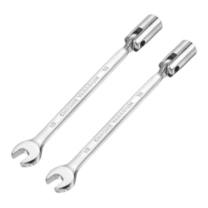 HARFINGTON 2 Pcs 10mm Swivel Head Socket Combination Spanner Wrench CR-V Steel Rotary Torx Socket Head Open End Wrenches Spanner Mirror Polishing for Auto Car Repairing - size: 10mm