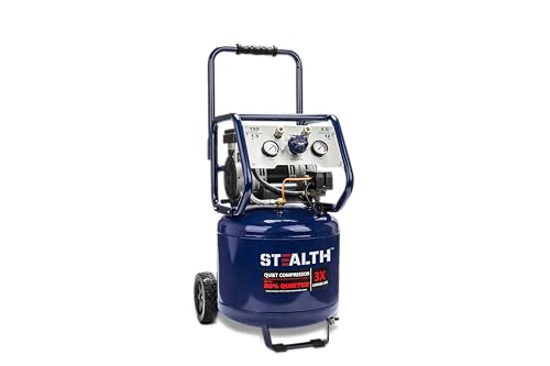 Stealth 12 Gallon Ultra Quiet Air Compressor, 1.5 HP Oil-Free Peak 150 PSI 68 Decibel,5 CFM @ 40 PSI 4 CFM @ 90 PSI Silent Portable Long Life Electric Air Compressor W/Wheel for Garage - style: Manual