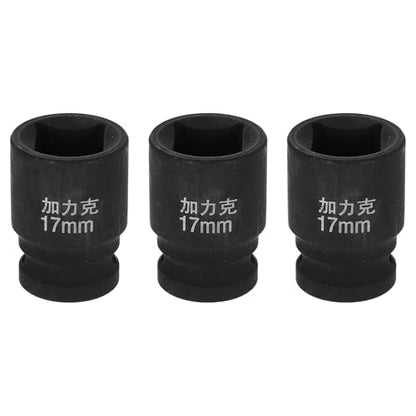 HARFINGTON 3pcs 4 Point Square Socket 1/2" Drive 17mm Metric Square Impact Socket CR-V Blackening Standard Wheel Sleeve Pneumatic Sleeve Tool for Auto Repair Mechanical Maintenance Home Use - size: 17mm