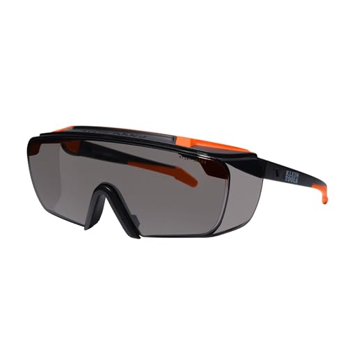 KLEIN TOOLS 03007 Over-The-Glasses Safety Glasses, Shaded Lens, ANSI Z87.1+ and CSA Z94.3 Certified, Anti-Fog and Scratch Resistant, UV Protection, Fits Over Prescription Eyewear - size: Over-the-Glasses, Gray