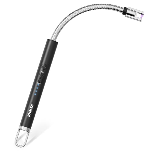 VEHHE Candle Lighter, Electric Rechargeable Arc Lighter with LED Battery Display Long Flexible Neck USB C Lighters for Light Candles Gas Stoves Camping Barbecue - color: Black