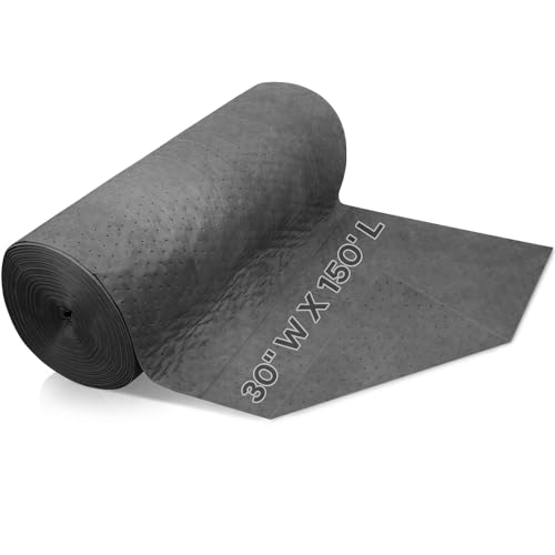 150' L x 30" W Absorbent Mat Roll, Heavyweight Oil and Watter Pads Absorbs | up to 40.2 Gallons, Polypropylene Meltblown Maintenance Absorbent Bonded Roll, for Protecting Home Garage Basement - size: 30in*150ft