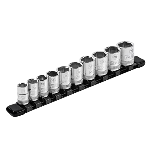 ARES 70149 3/8-In Black Socket Rail | Part No. 70149; Store up to 10 Sockets and Keep Your Tool Box Organized - color: Black, size: 3/8" Drive 9.84" Aluminum Socket Rail