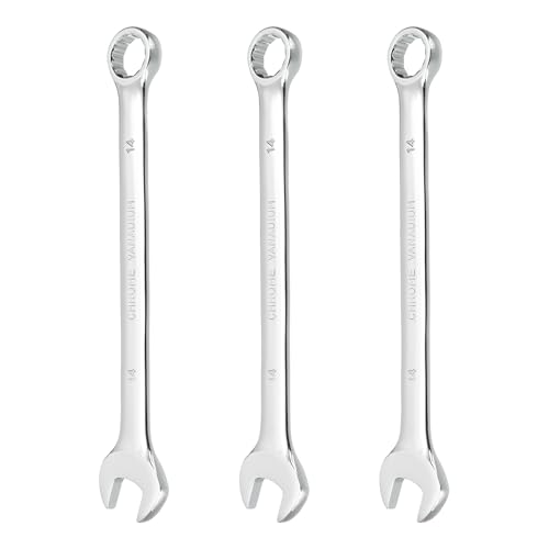 HARFINGTON 3Pcs Combination Wrench 14mm Metric 12-Point Box and Open End CR-V Steel Double Ended Spanner Tool for Automotive Pipe Furniture Machinery DIY Repair, Silver White - size: 14mm