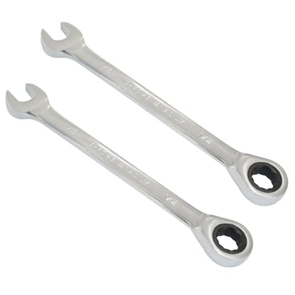 2 Pcs 1/2 Inch Ratchet Wrench Imperial Ratcheting Combination Wrench Set, 12 Point, 72 Teeth for Projects SAE Tight Spaces - size: 1/2 Inch