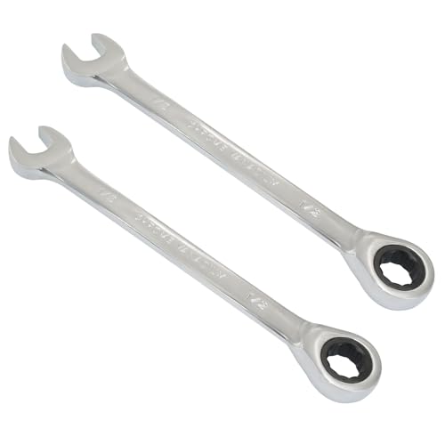 2 Pcs 1/2 Inch Ratchet Wrench Imperial Ratcheting Combination Wrench Set, 12 Point, 72 Teeth for Projects SAE Tight Spaces - size: 1/2 Inch