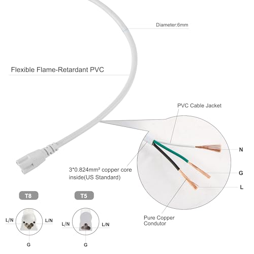T5 T8 Power Cord with On/Off Switch,15FT Extension Cord,US Plug Tube Light Connector Power Cable,3 Prong Female End T5 T8 LED Lamp Connecting Wire for Garage,Shop,Basement,Barn,Pack of 4