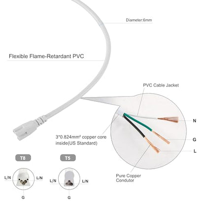 T5 T8 Power Cord with On/Off Switch,15FT Extension Cord,US Plug Tube Light Connector Power Cable,3 Prong Female End T5 T8 LED Lamp Connecting Wire for Garage,Shop,Basement,Barn,Pack of 4