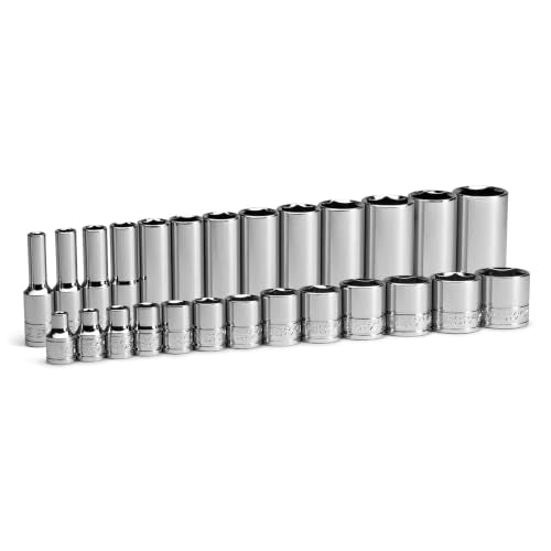 Capri Tools 3/8 in. Drive Shallow and Deep Chrome Sockets Set, SAE, 6-Point, 1/4 to 1-Inch, 26-Piece - size: Shallow & Deep Set / 1/4-1 in.