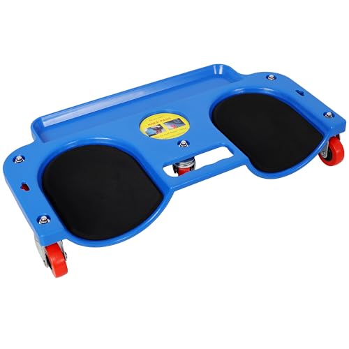 Rolling Knee Creeper for Garage Workshop Garden, Mechanic Creeper Knee Seat with Tool Tray, Low Profile Rolling Garage Creeper with 5 PCS 360° Swivel Casters, Rolling Knee Pads Scooter - color: Blue