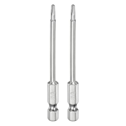 HARFINGTON 2pcs T10 Security Torx Bit 1/4" Hex Shank 3" Long S2 Steel Magnetic Tamper Resistant Star Bits Screwdriver Torx Head with Hole for Driver Drill Bits Remove Fastening Screws - size: T10