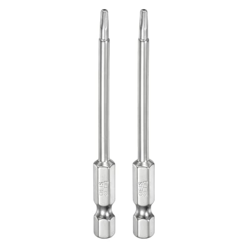 HARFINGTON 2pcs T10 Security Torx Bit 1/4" Hex Shank 3" Long S2 Steel Magnetic Tamper Resistant Star Bits Screwdriver Torx Head with Hole for Driver Drill Bits Remove Fastening Screws - size: T10