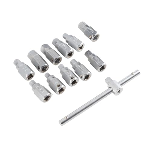 12 Pcs Drain Plug Key Socket Set, Steel Axle Oil Sump Spanner Wrench with T-Bar and Multiple Hex Sizes for Engine, Gear Box & Back Axle Oil Drain Plug Removal