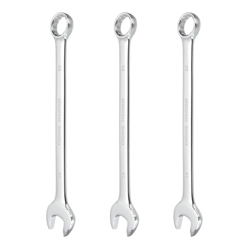 HARFINGTON 3Pcs Combination Wrench 24mm Metric 12-Point Box and Open End CR-V Steel Double Ended Spanner Tool for Automotive Pipe Furniture Machinery DIY Repair, Silver White - size: 24mm