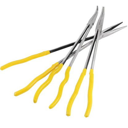 FUNSUEI 3 PCS 16 Inches Extra Long Needle Nose Pliers Set, Long Nose Pliers Set, Long Reach Pliers Set for, 90-Degree Angle, 45-Degree Angle, Straight Needle Nose