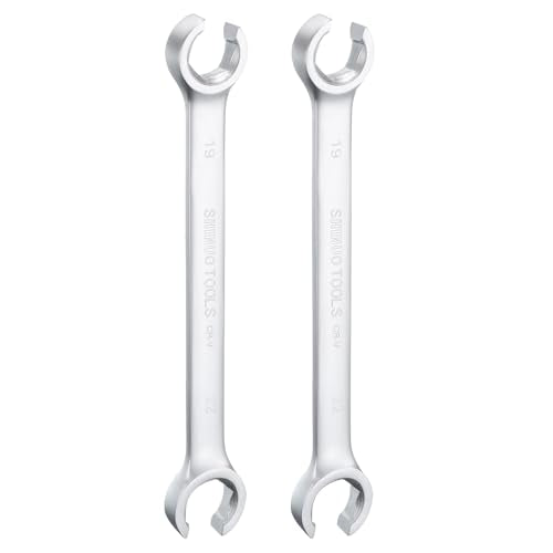 HARFINGTON 2pcs Flare Nut Wrench 19mm x 22mm High Carbon Steel Nickel Plating Wrench for DIY Hand-making Automotive Repairs and Household Maintenance - size: 19mm x 22mm