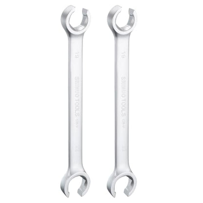 HARFINGTON 2pcs Flare Nut Wrench 19mm x 22mm High Carbon Steel Nickel Plating Wrench for DIY Hand-making Automotive Repairs and Household Maintenance - size: 19mm x 22mm