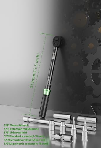 3/8" Torque Wrench Set, Adjustable Click Torque Wrench 3.69-44.25 ft.lb, Inch Pound Torque - size: 3.69-44.25 ft-lb (9 pcs)