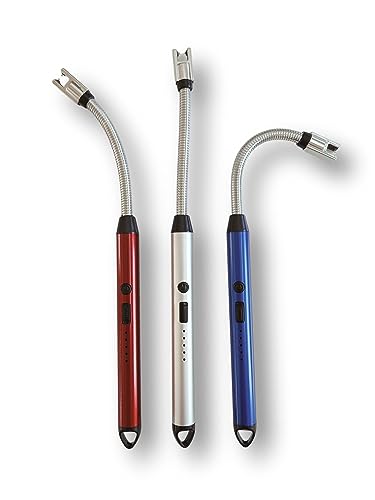 Electric Rechargeable Lighter with Flexible Long Neck - USB Powered - LED Battery Display - for Candles, Camping and More (Silver) - color: Silver