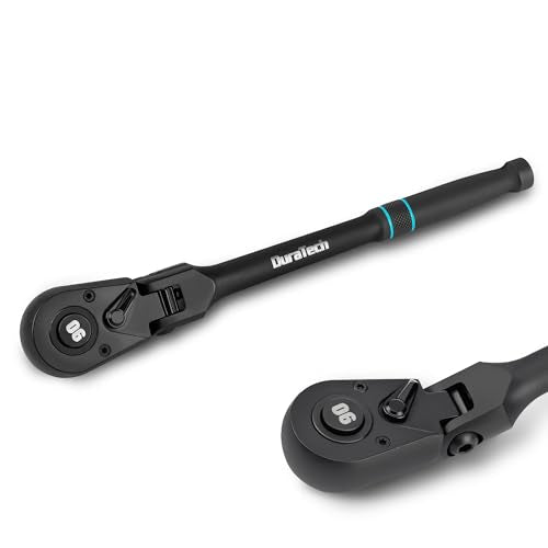 DURATECH 1/2-Inch Drive Flex-Head Ratchet, 90-Tooth Quick-Release Ratchet Wrench with 180° Pivoting Head and 7-Position Setting, Reversible, CR-V Made, CR-MO Head, 4° Swing, Black Mn Phosphate Finish - size: 1/2"(Black)