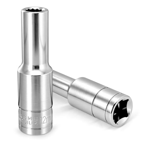 2 Pcs 1/2" Drive 12mm Deep Impact Socket | Anti-Rounding 12 Point Design, Square Chamfered Opening, Easy Removal of Axle Nut - color: Deep, size: 12mm