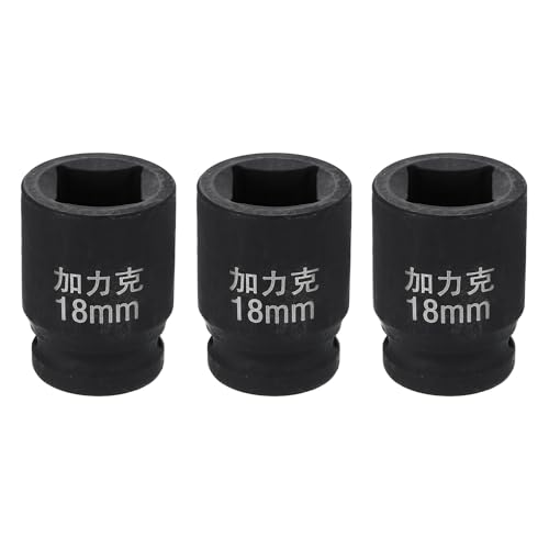 HARFINGTON 3pcs 4 Point Square Socket 1/2" Drive 18mm Metric Square Impact Socket CR-V Blackening Standard Wheel Sleeve Pneumatic Sleeve Tool for Auto Repair Mechanical Maintenance Home Use - size: 18mm