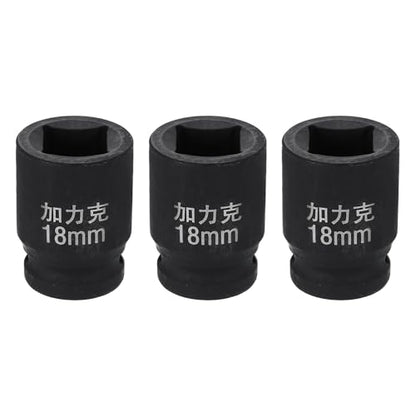 HARFINGTON 3pcs 4 Point Square Socket 1/2" Drive 18mm Metric Square Impact Socket CR-V Blackening Standard Wheel Sleeve Pneumatic Sleeve Tool for Auto Repair Mechanical Maintenance Home Use - size: 18mm