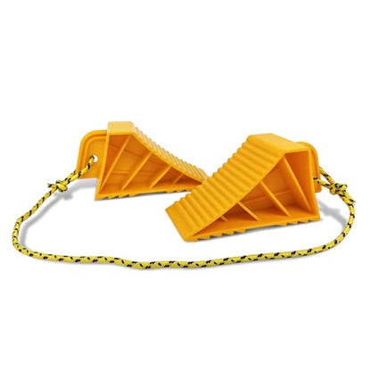 ROBLOCK 2 PCS Wheel Chocks for Travel Trailers, Heavy Duty Yellow Tire Stoppers with Rope, Non-Slip Grooved Wheel Blocks, Easy to Carry, Parking Stabilizer RV Accessories, Yellow - size: 2 PCS