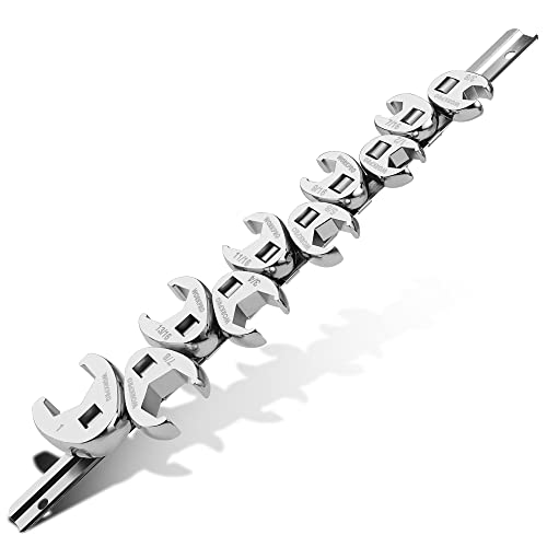 WORKPRO 3/8" Drive Flare Nut Wrench Set, 10-piece Crowfoot Flare Nut Tool Kit, SAE 3/8-1in, Steel Wrench With Storage Rail for Nut Removal - size: SAE System