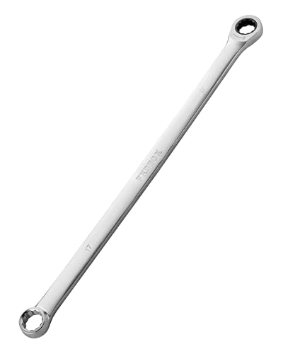 toolant 17mm Extra Long Ratcheting Wrench Metric 90-Tooth | 90-tooth ratchet with 4° swing arc, CR-V steel construction and extra-long design provide smooth access and higher torque - size: 17mm
