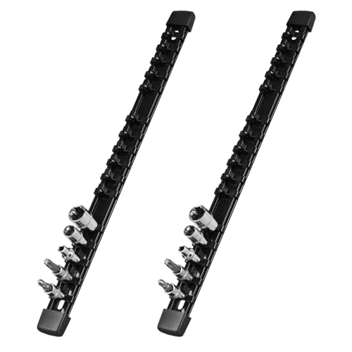 Socket Organizer, 1/4-Inch Drive Heavy Duty Holder Kit ABS, Rail With 16 Clips Black, 2 Pieces - color: Black, size: 2PC 1/4x2