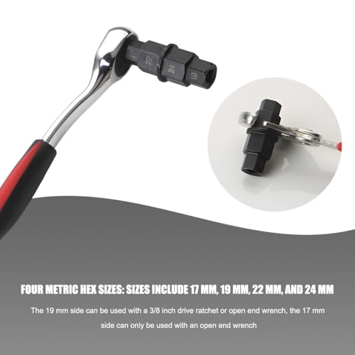 Hex Axle Tool for Motorcycle, 17 19 22 24mm Front Axle Wheel Hex Axle Spindle Socket Adapter, Wheel Hub Removal Driver Tool with 3/8 Inch Socket for Most Motorcycles