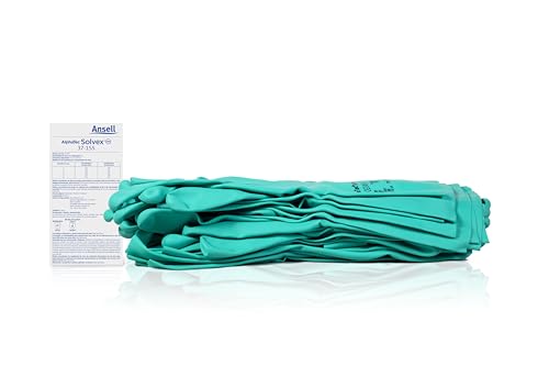 Ansell AlphaTec Solvex 37-155 Nitrile Chemical Gloves, X-Large, 12 Pairs | Green, Size 10 (XL), unisex chemical-resistant gloves with EN 374 Type A protection & sandpatch grip - size: X-Large, style: 12 Pairs