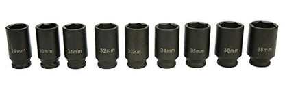 8MILELAKE Axle Nut Impact Sockets Set 9pcs Front and Back Wheel Driver Sockets 1/2 inches Drive