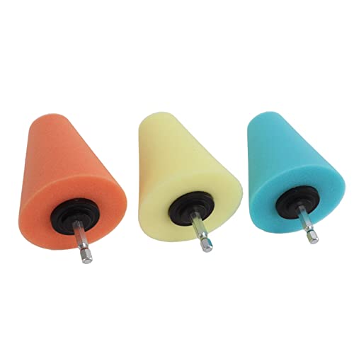 3PCS Orange, Yellow, Blue Wheel Sponge Polishing Cone Buffing Pad Set Professional Hub Care Tool for Cars, Boats, Motorcycles