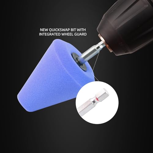 SPTA Moderate-Cut Polishing Ball, Polishing Tool with Quick Swap Bit Spherical Cone for Deep, Safe Metal Polish in Hard-to-Reach Areas Deep-Dish Wheels,Tight Areas, Ideal for Wheels & Curved Surfaces - color: Blue T80 Moderate-Cut Polishing Cone