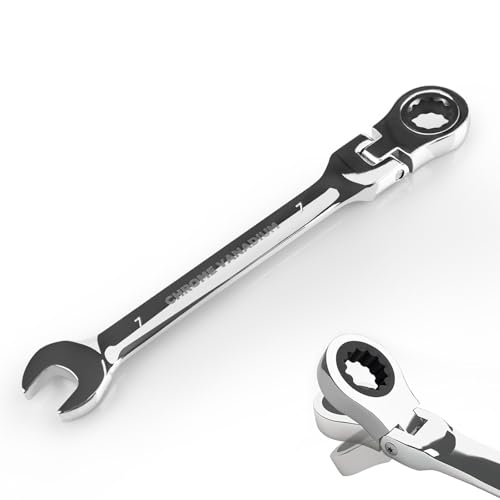 Egofine 7mm Ratchet Wrench Flex Head, Ratcheting Combination Wrench Metric, Industrial Grade Gear Spanner with 12 Point Box End, 72-Teeth Ratchet, Chrome Vanadium Steel - style: 7mm