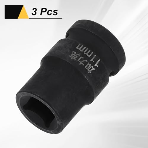 HARFINGTON 3pcs 4 Point Square Socket 1/2" Drive 11mm Metric Square Impact Socket CR-V Blackening Standard Wheel Sleeve Pneumatic Sleeve Tool for Auto Repair Mechanical Maintenance Home Use - size: 11mm