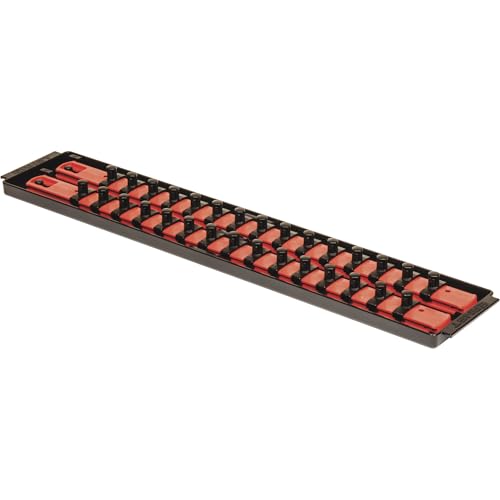 Ernst Manufacturing - 8453 Socket Boss 2-Rail 3/8-Inch-Drive Socket Organizer, 19-Inch, Red - Socket Storage Tray and Organization System for Mechanics and Automotive Service Technicians - color: Red, size: 3/8"