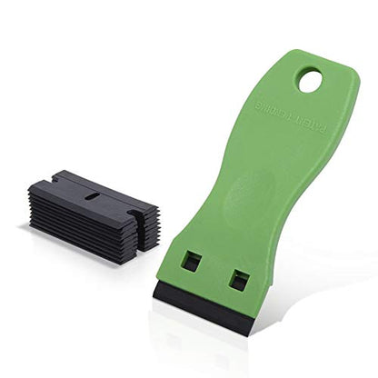 EHDIS 1.5" Plastic Razor Scraper with 10pcs Double Edged Plastic Blades for Removing Labels Stickers Decals on Glass Windows (Green) - color: Green