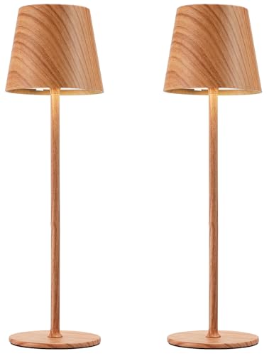 Kakanuo Cordless Table Lamp Rechargeable - Wood Grain 2 Pack 5000mAH Battery Operated Lamp for Counter, 3 Color Stepless Dimming Wireless Lamp for Dining Kitchen, Outdoor Patio, Touch Control - color: Wood Grain 1, size: 2 Pack 14in - Down Light