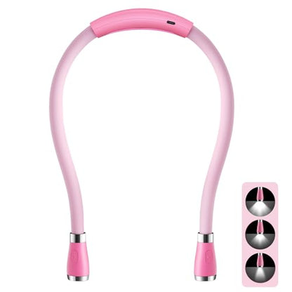 Neck Book Light, LED Reading Lamp, USB-C Rechargeable, Hands Free, 4 LED Bulbs, 4 Adjustable Brightness, for Reading in Bed or Reading in Car Lamp (Pink) - color: Pink