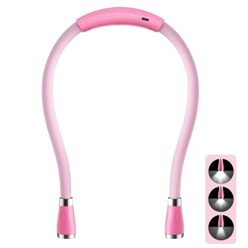 Neck Book Light, LED Reading Lamp, USB-C Rechargeable, Hands Free, 4 LED Bulbs, 4 Adjustable Brightness, for Reading in Bed or Reading in Car Lamp (Pink) - color: Pink