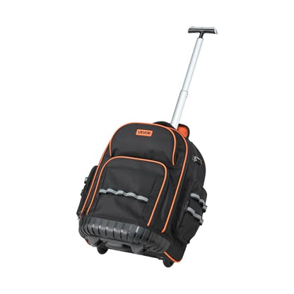 VEVOR Rolling Tool Backpack, 110 lbs Load Capacity, 45 Pockets Heavy Duty Roller Tool Bag on Wheels, Adjustable Telescoping Handle & Stable Base, Toolbag Organizers for Construction, Mechanic - style: Tool Backpack