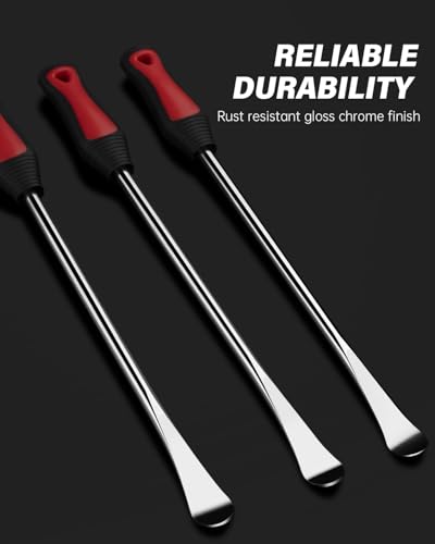 ROTATION 14.5" Steel Tire Spoons Tool Set, 6-Piece Tire Iron Kit, Professional Tire Removal Tools for Motorcycle Dirt Bike Scooter, Include 3 Tire Spoons, 2 Rim Protector, 1 Valve Tool, 6 Valve Cores - size: 6pc set