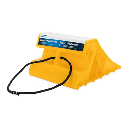 Camco Super Wheel Chock w/Rope - Large, Heavy Duty Trailer Wheel Chock Constructed of Durable Plastic - Features Rope Handle for Easy Removal - Use w/Tires Up to 29-inches – 44475 - size: Large w/ Rope