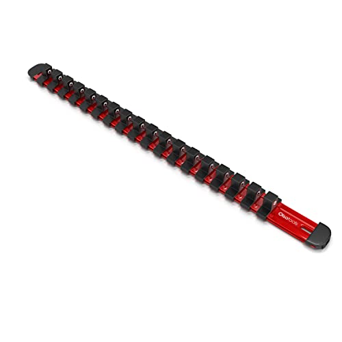 Olsa Tools 3/8-Inch Drive Aluminum Socket Organizer with Locking End Caps - Professional Quality Socket Holder - Red - Storage Rack - RED - Part 1171 - color: Red, size: 3/8-Inch Drive