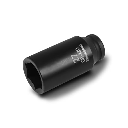 27mm Socket Deep 1/2 Drive Impact Socket 6 Point CR-MO Axle Nut Heavy-Duty Socket for Easy Removal & Installation of Wheel Hub & Axle Shaft Nuts - color: Deep_6 Pt_1/2, size: 27mm