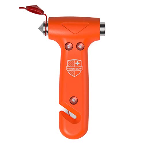 Swiss Safe Durable 5-1 Car Safety Hammer Window Breaker Breaker Tool w/Seatbelt Cutter - Emergency Escape Glass Hammer - Truck, Car Safety Essentials & Accessories - Orange, 1 Pack - color: Orange, size: 1-Pack
